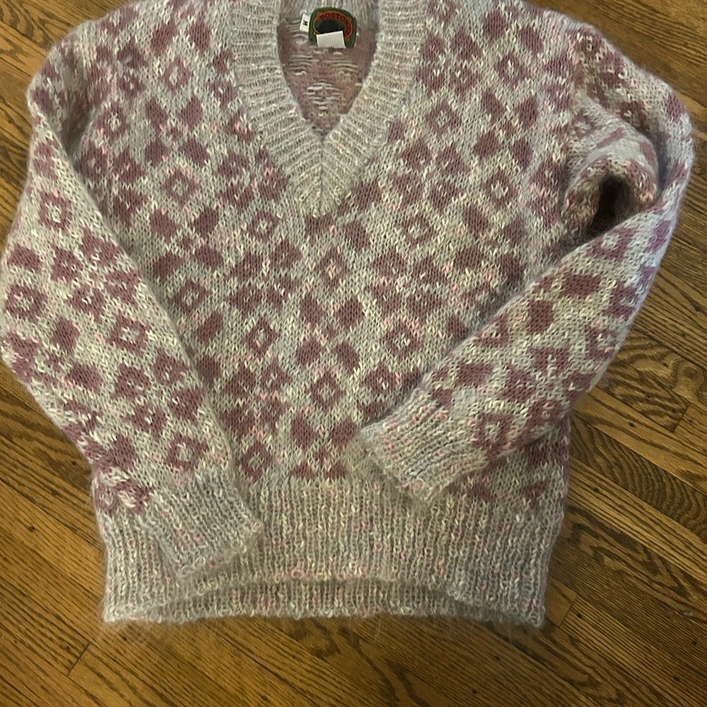 Vintage Boston Traders Wool/Mohair Blend Knit Sweater M Purple/Pink HongKong Ski - Picture 11 of 12